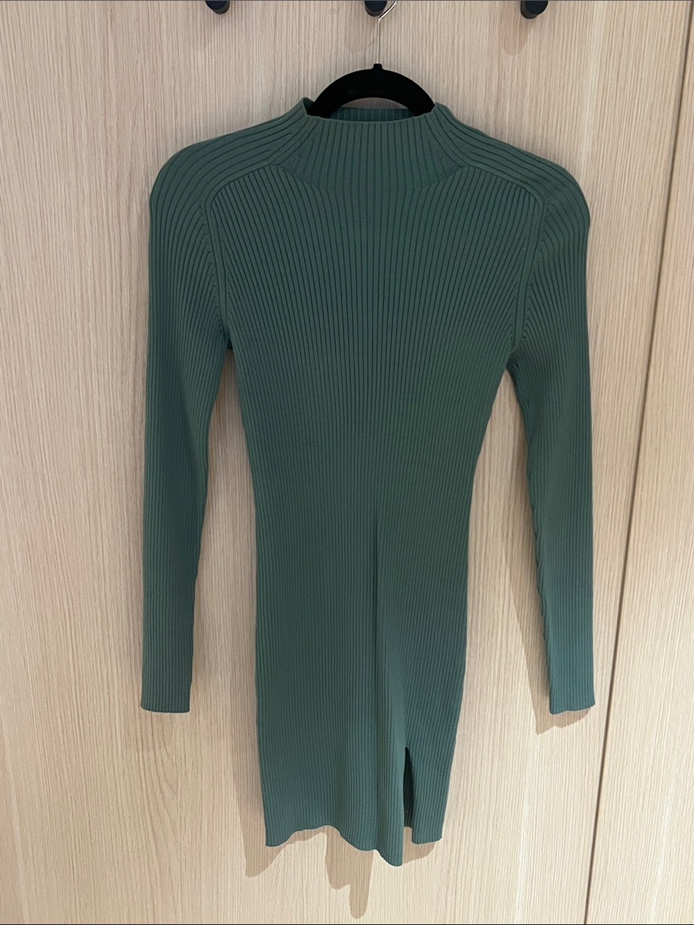 Aritzia Slim Ribbed Long-Sleeve Dress in Forest Green NWT